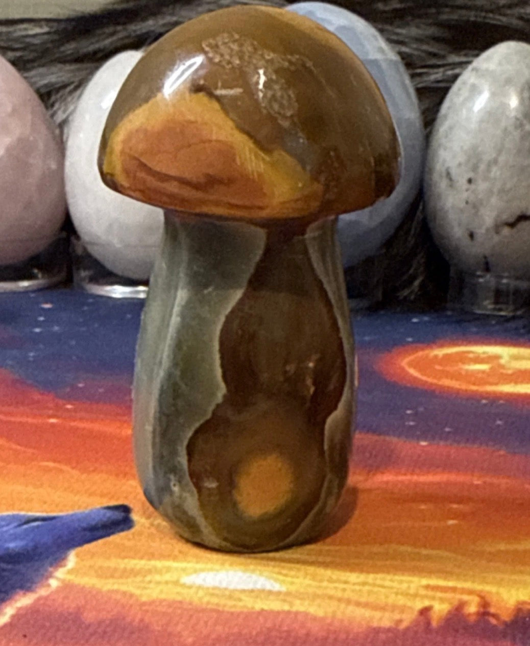 Polished Polychrome Mushroom Carving Decorative Collectible 214g