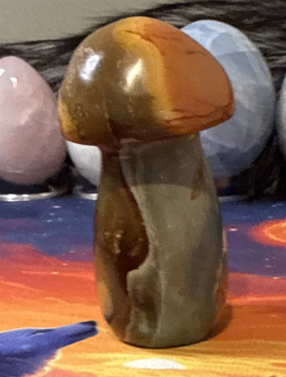 Polished Polychrome Mushroom Carving Decorative Collectible 214g