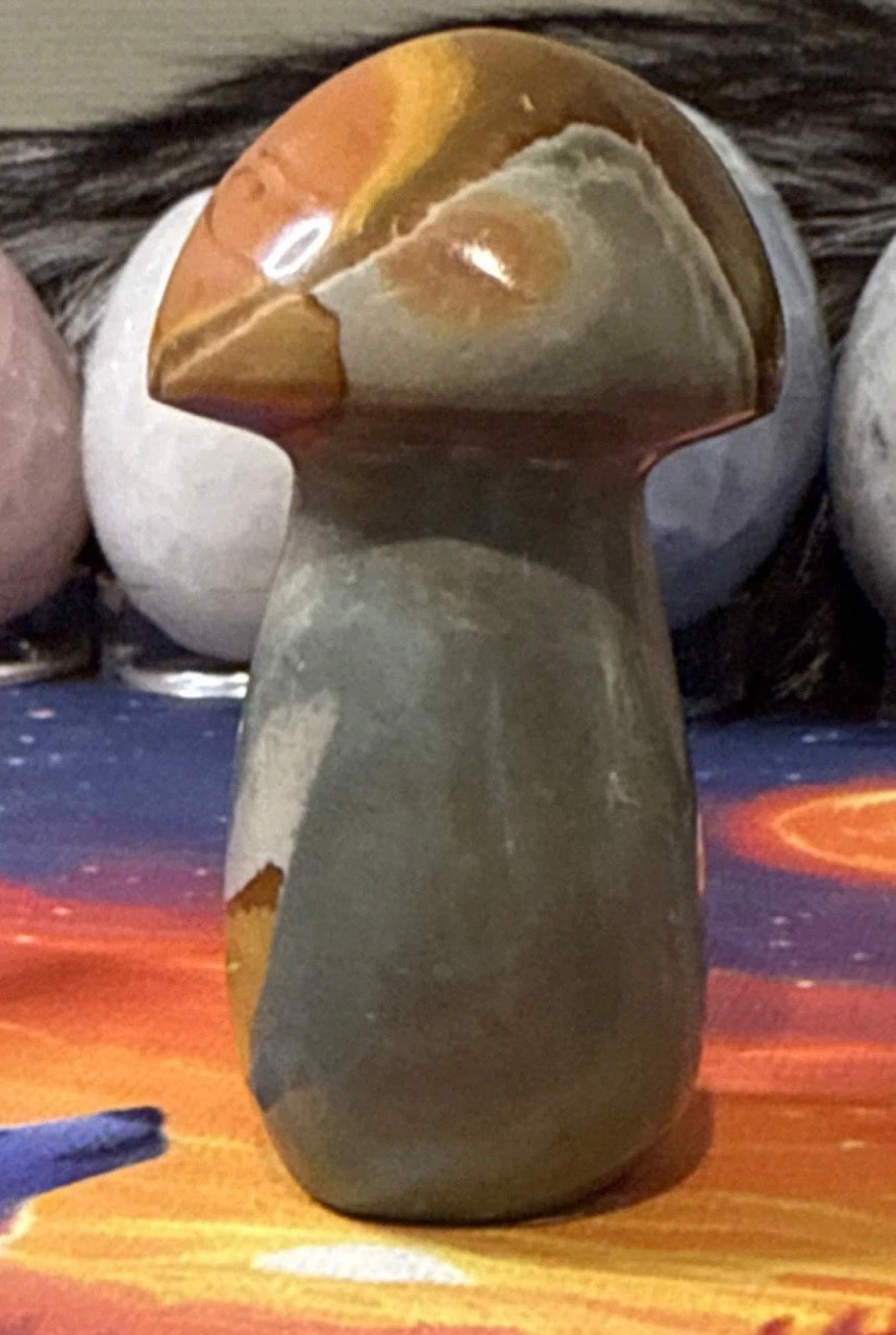 Polished Polychrome Mushroom Carving Decorative Collectible 214g