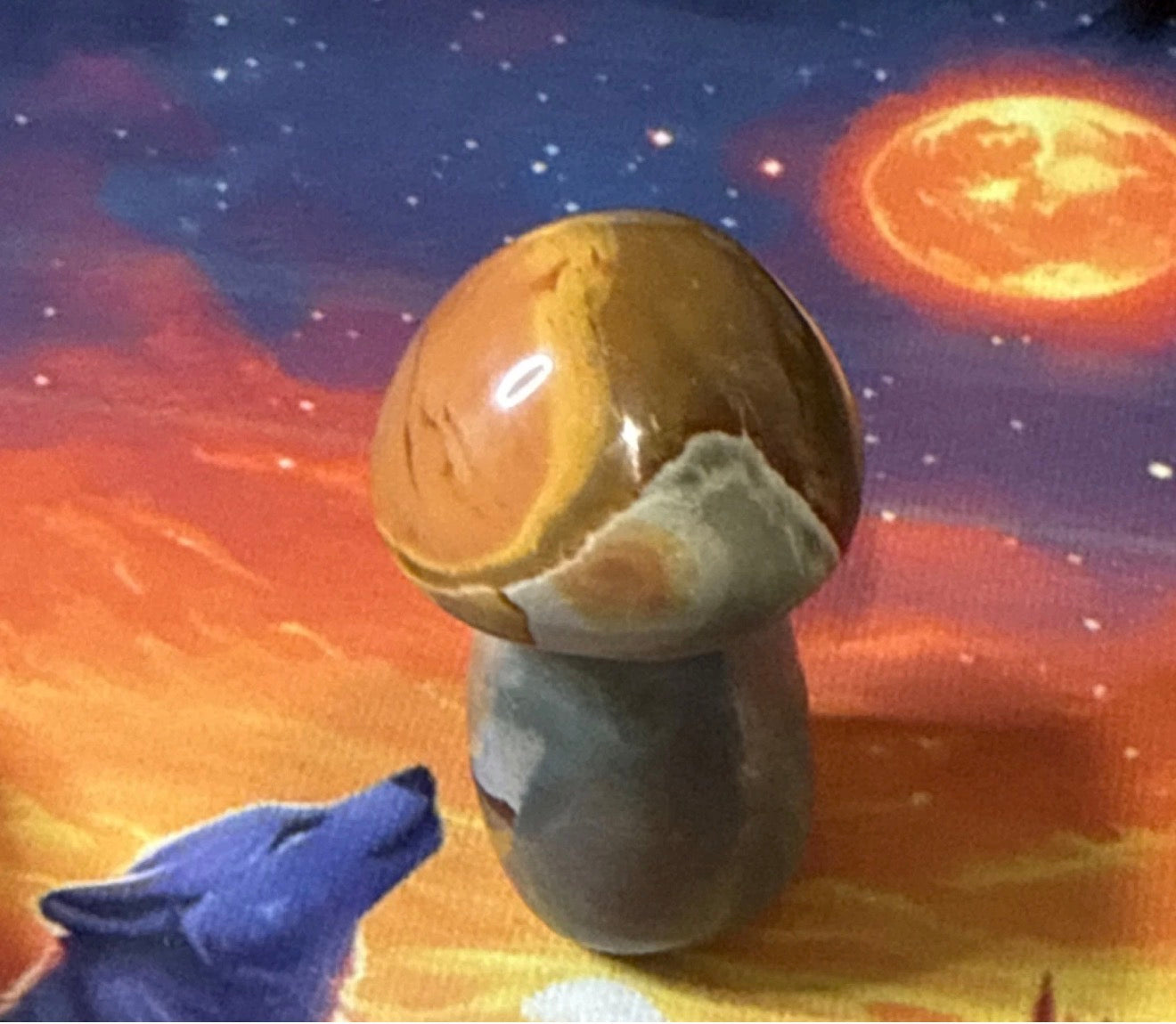 Polished Polychrome Mushroom Carving Decorative Collectible 214g